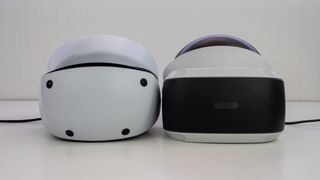 The front of the PlayStation VR2 headset next to the original PlayStation VR