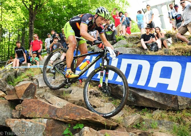 Jose Hermida (Multivan) riding the difficult Mont Sainte-Anne World Cup course with ease