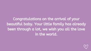 new baby messages illustrated by purple infographic