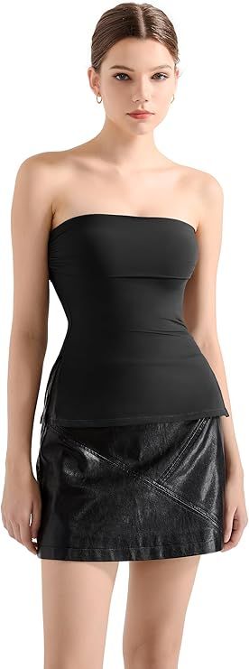 SUUKSESS, Suuksess Women Double Lined Going Out Trendy Tube Tops Side Split Sexy Strapless Tank Tops (black,m)