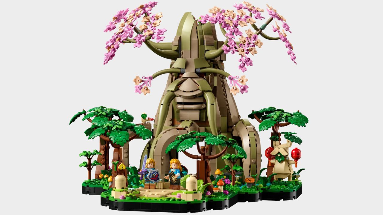Lego Great Deku Tree set and box against a plain background