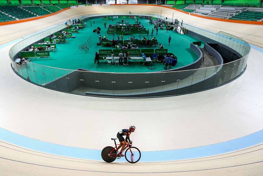 A Cyclist trains at the newly delivered Rio Olympic Velodrome at Olympic Park