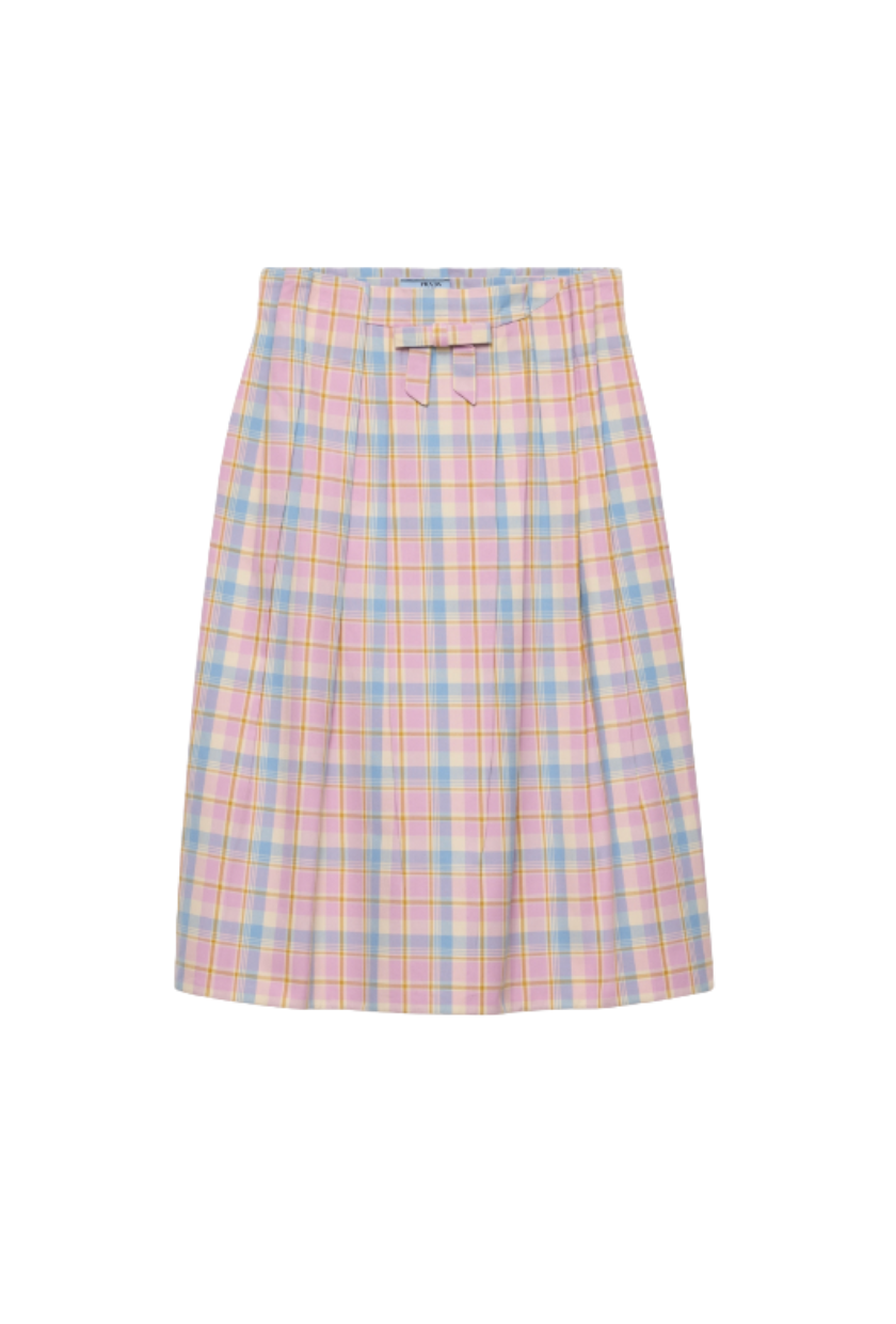 Prada, Checked Cotton Midi Skirt