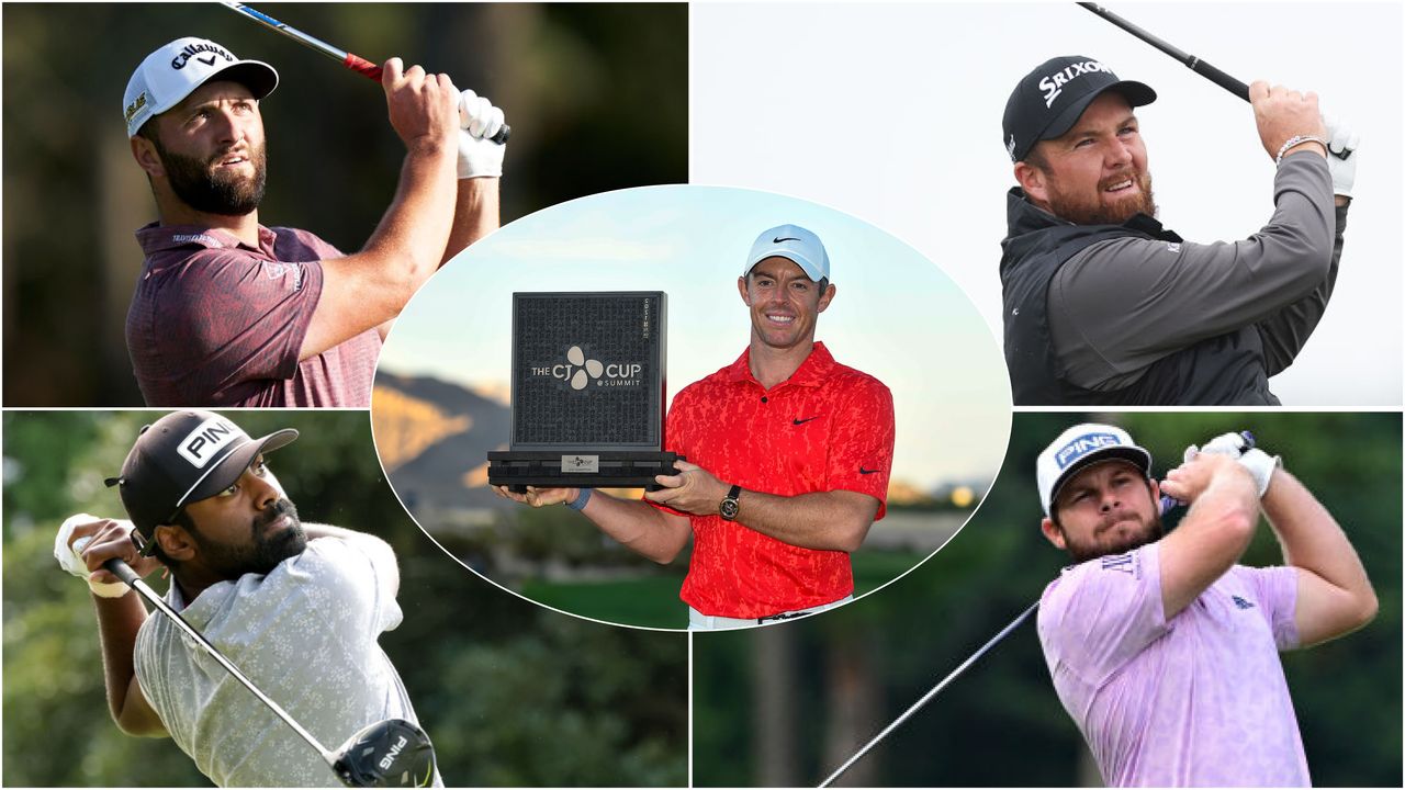 Five golfers pictured in a montage