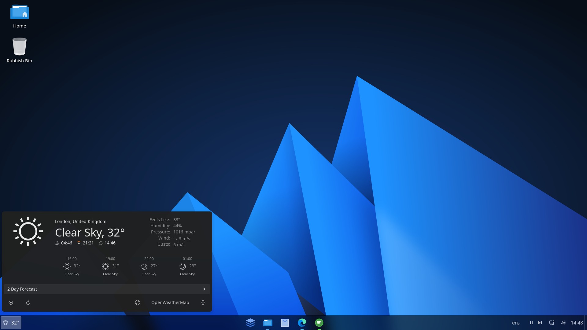 The stock weather widget on the AnduinOS desktop.
