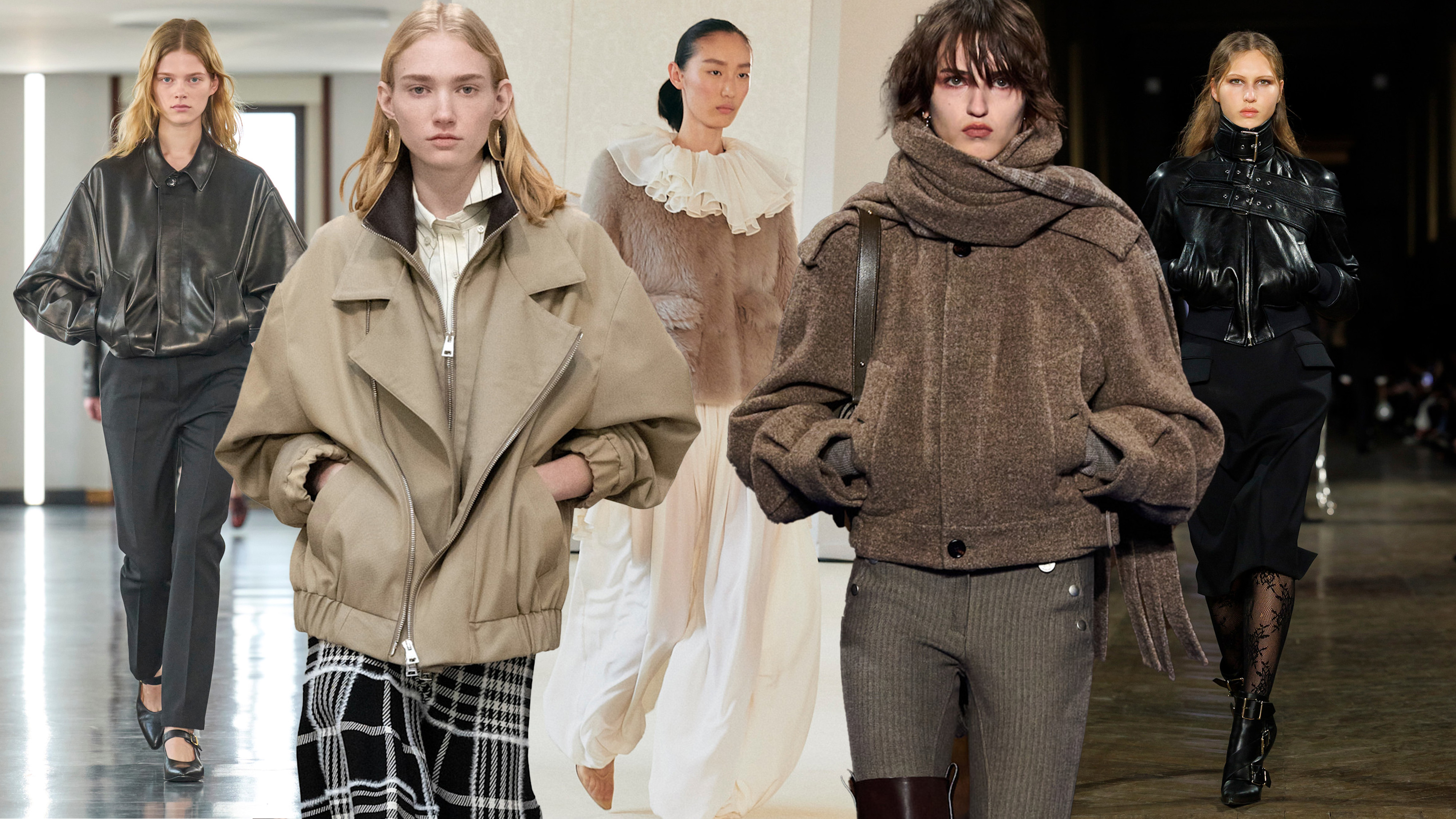 Alexander McQueen, Brandon Maxwell, Altuzarra, and Burberry models wearing short jackets.