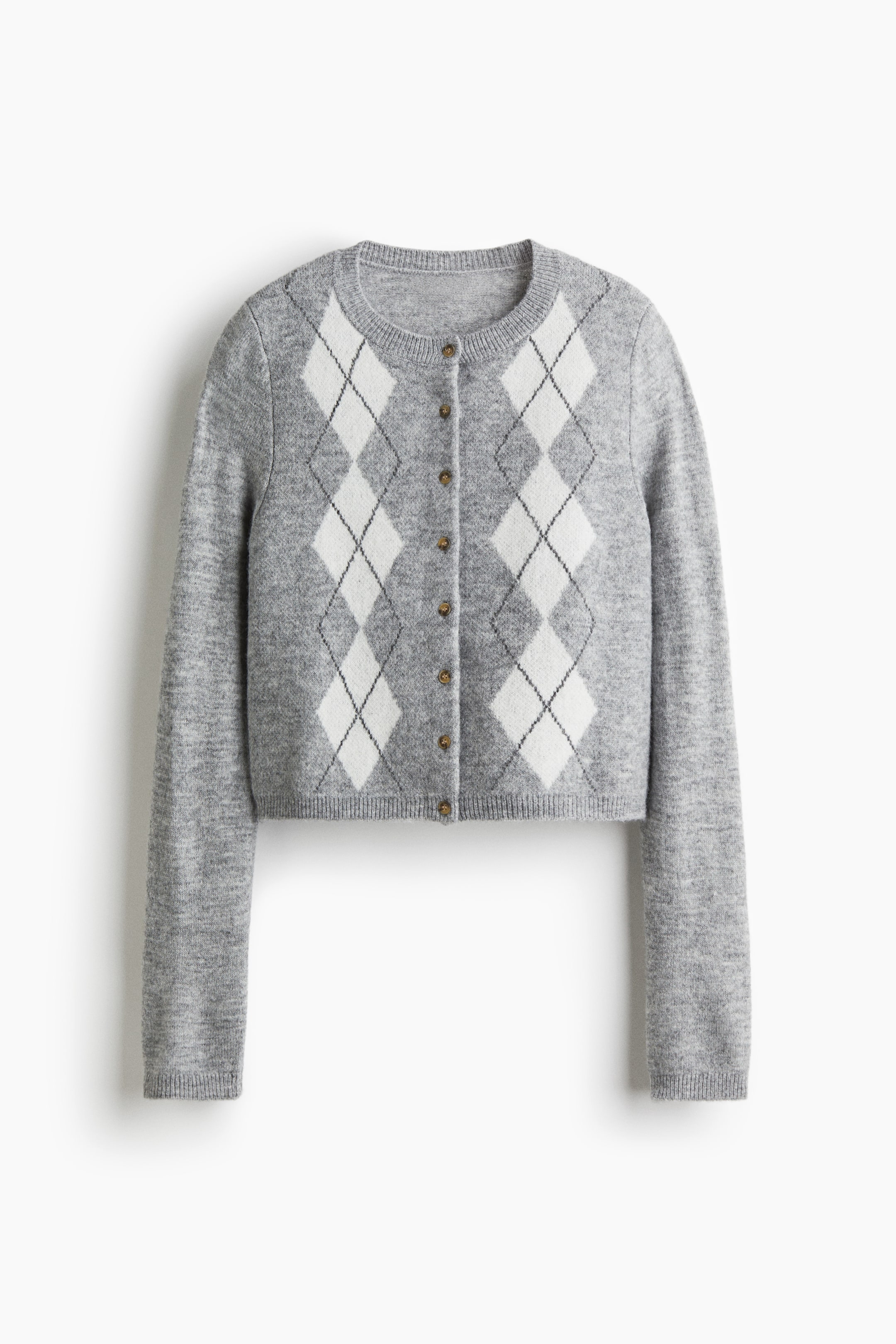 Jacquard-Knit Cardigan - Dark Beige/argyle