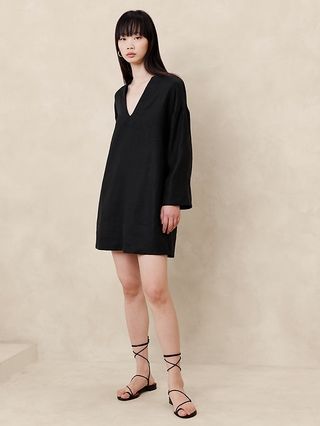 European Linen Kaftan Mini Dress