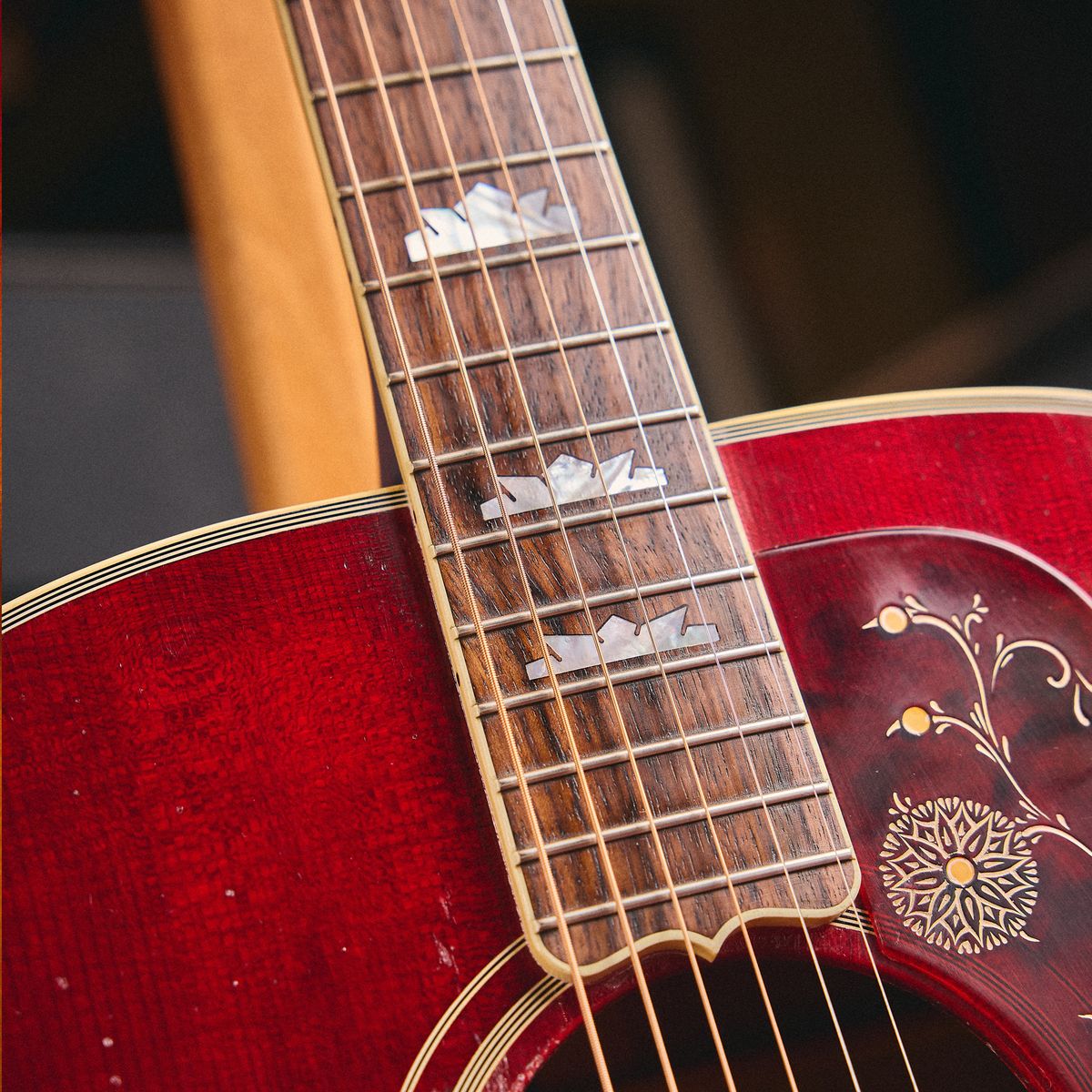 One of several detail photos of the Gibson Jimmy Page Signature SJ-200 acoustic