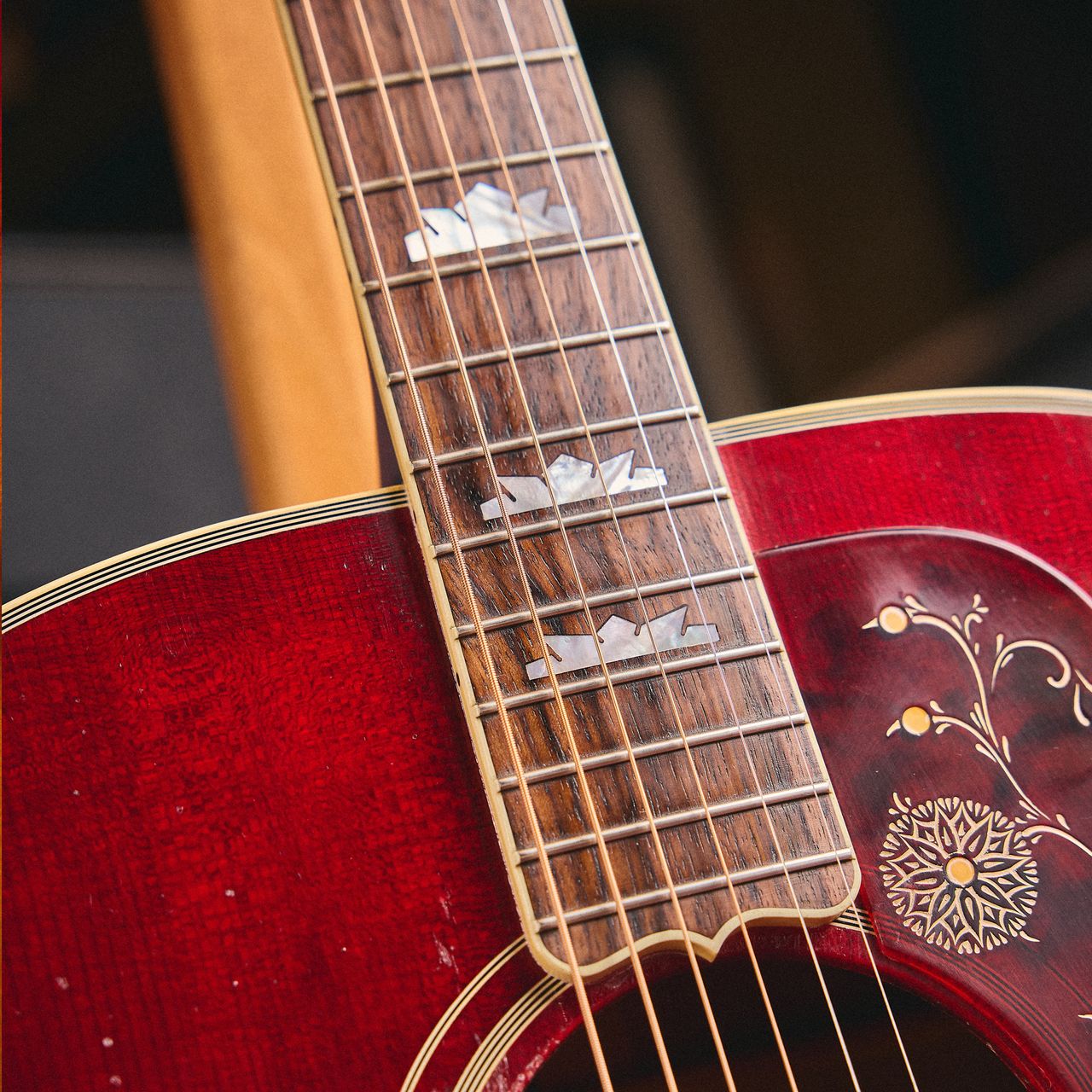 One of several detail photos of the Gibson Jimmy Page Signature SJ-200 acoustic