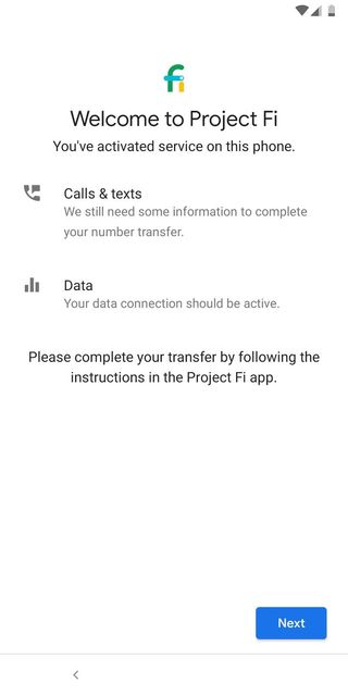 Google Fi set up screen