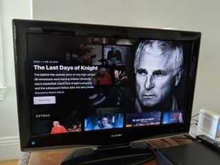 ESPN Plus' page for the Bob Knight documentary on a TV