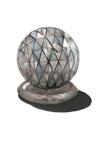 Sphere, Yard globe, Glass, Metal, Silver, Finial, Fashion accessory, Turquoise, Rock, Ball,