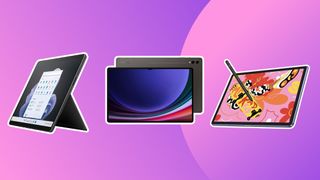 Three of the best iPad alternatives on a purple background