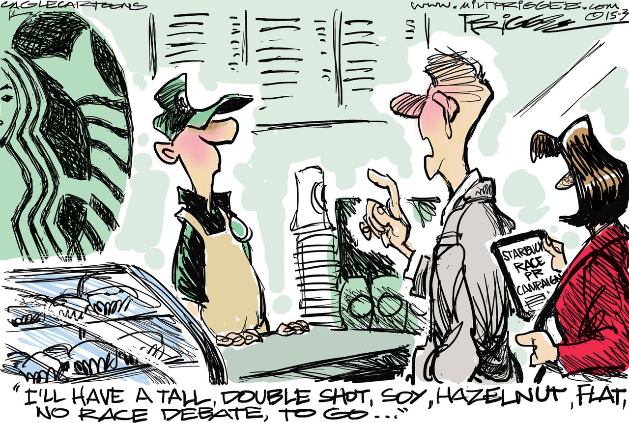 Editorial cartoon U.S. Starbucks race