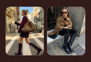 a collage of fashion influencer images featuring the biggest winter 2024 shoe trends