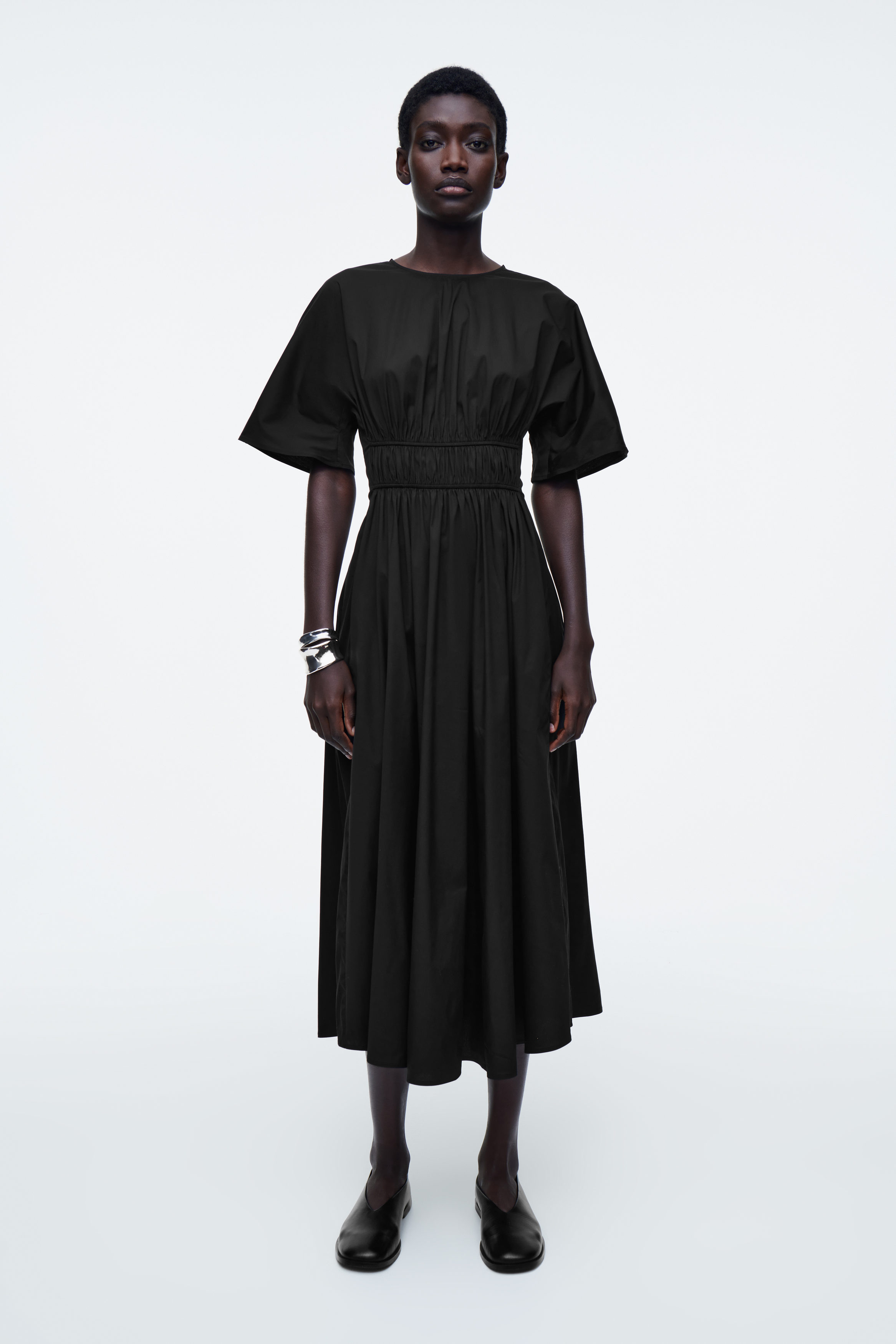 Gathered Open-Back Midi Dress