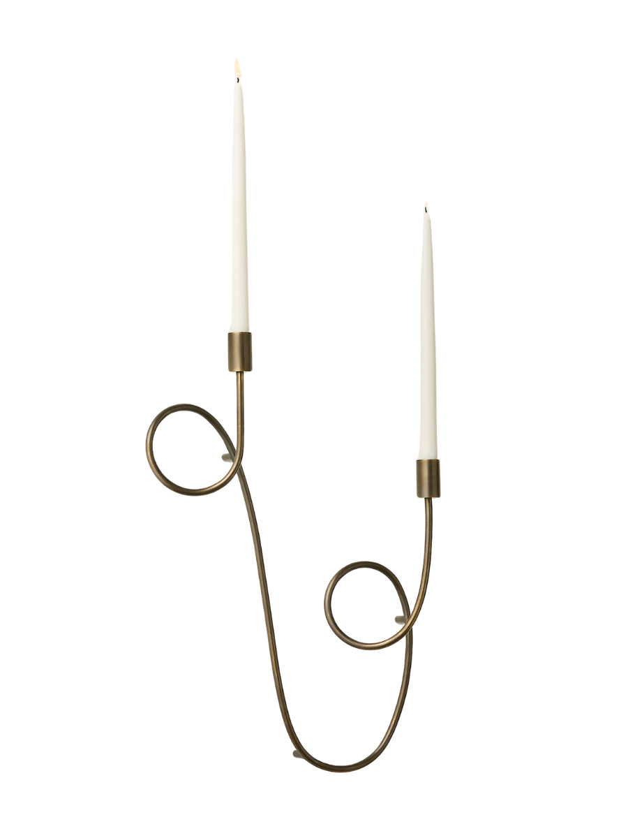 Duo Blackened Brass Wall Sconce Taper Candle Holder