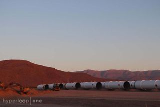 Tubes for the Hyperloop One test track await installation in the Nevada desert.