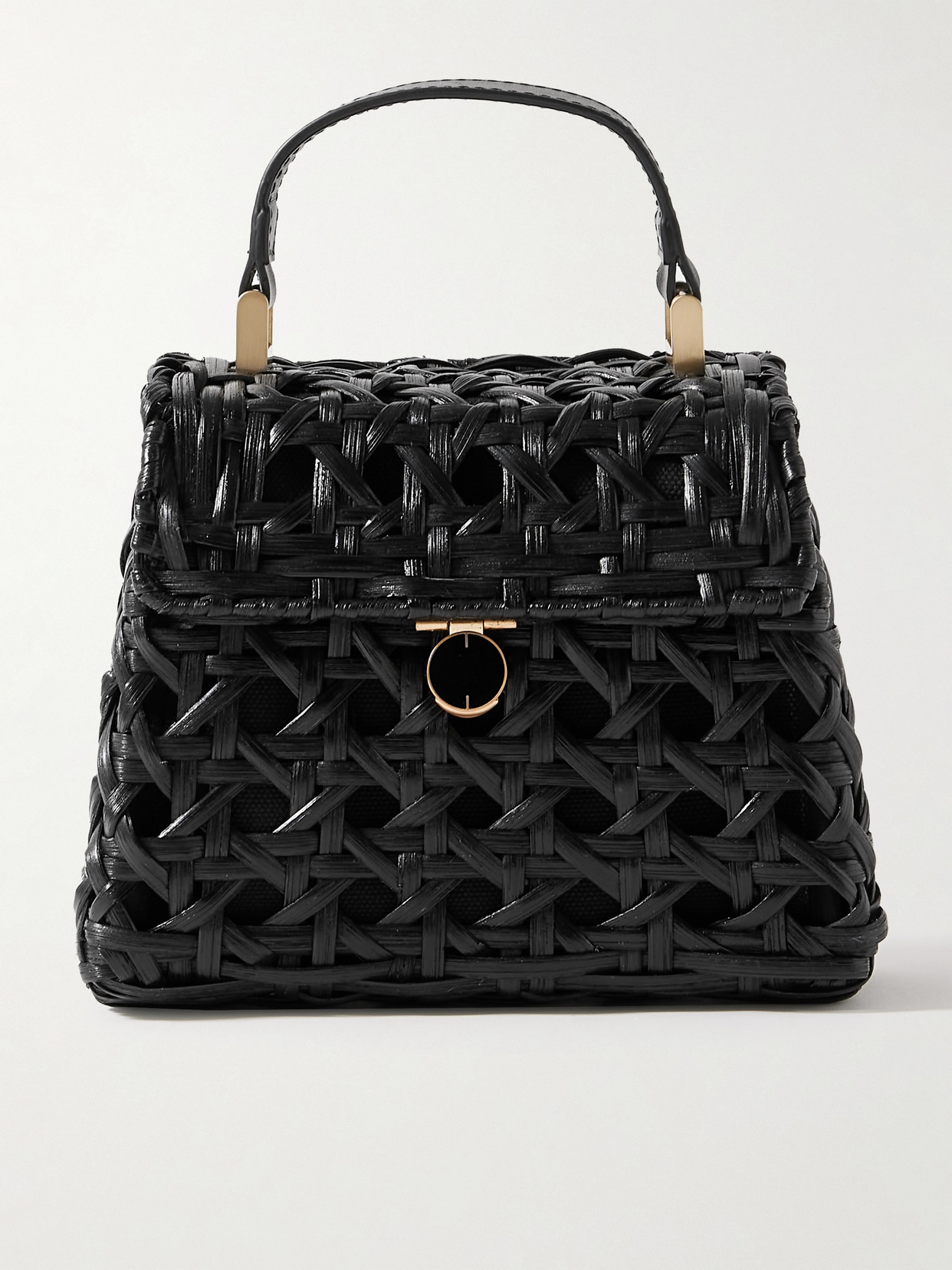 Sybil Leather-Trimmed Rattan and Canvas Shoulder Bag