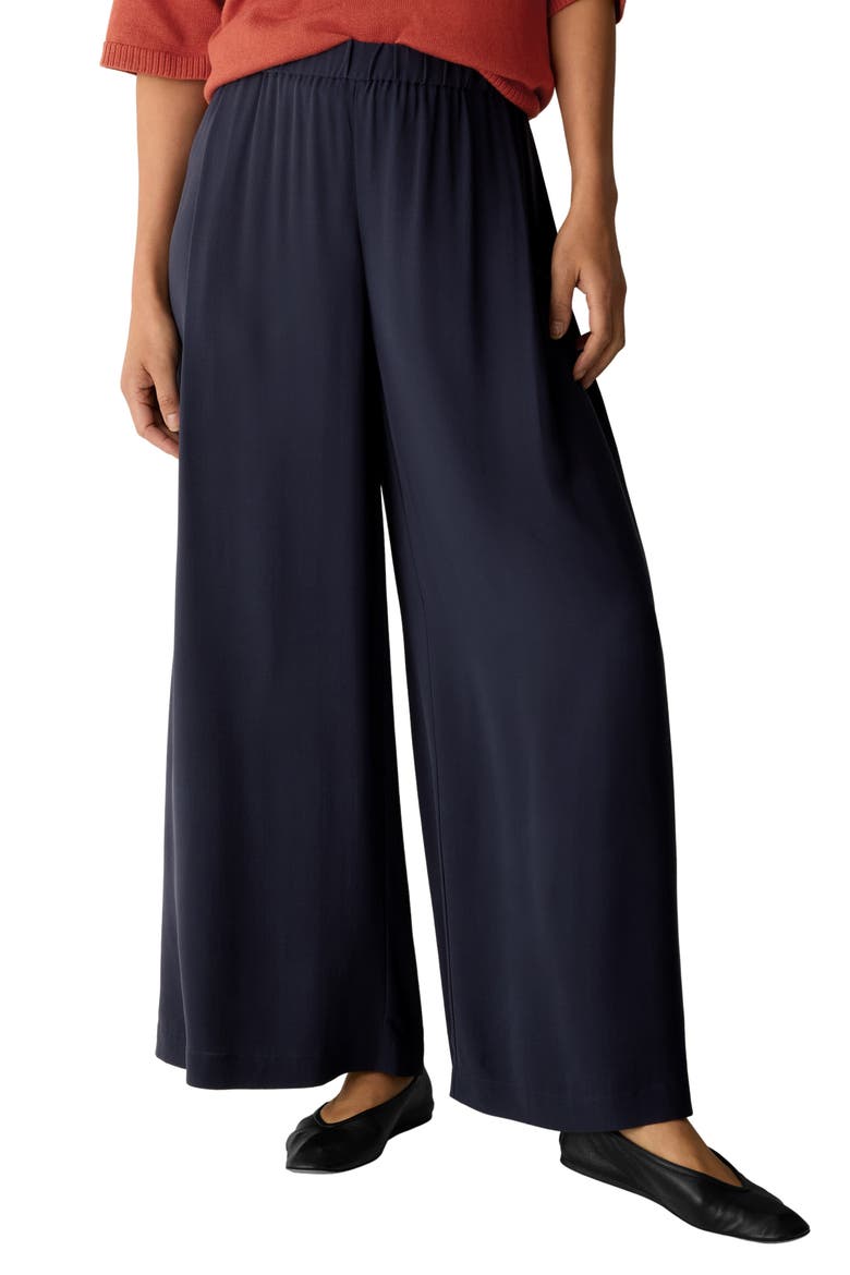 Pull-On Satin Wide Leg Pants