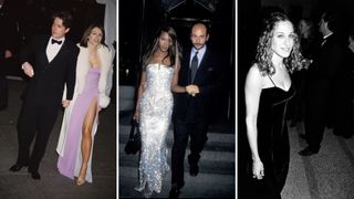 L-R: Hugh Grant and Liz Hurley, Naomi Campbell and Sarah Jessica Parker at the 1995 Met Gala