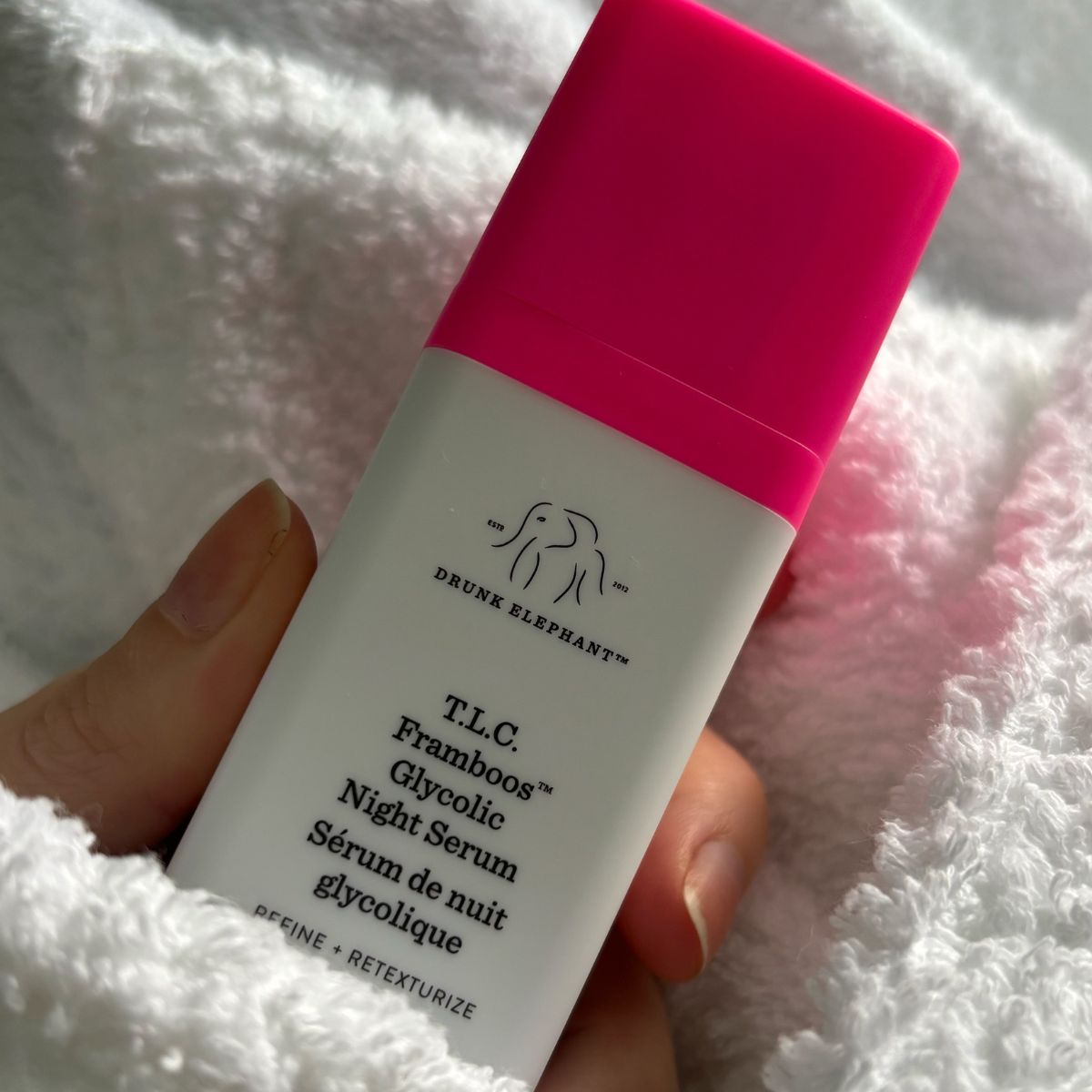 Deputy beauty editor Grace Lindsay testing the Drunk Elephant T.L.C. Framboos Night Serum