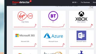 A laptop screen showing reported internet issues with Virgin Media and more