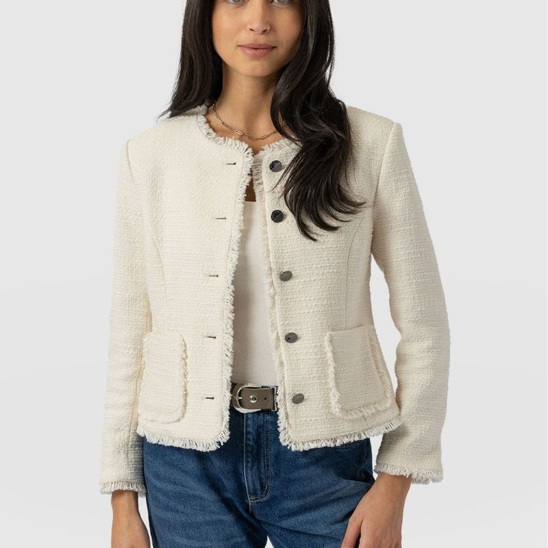 white boucle jacket