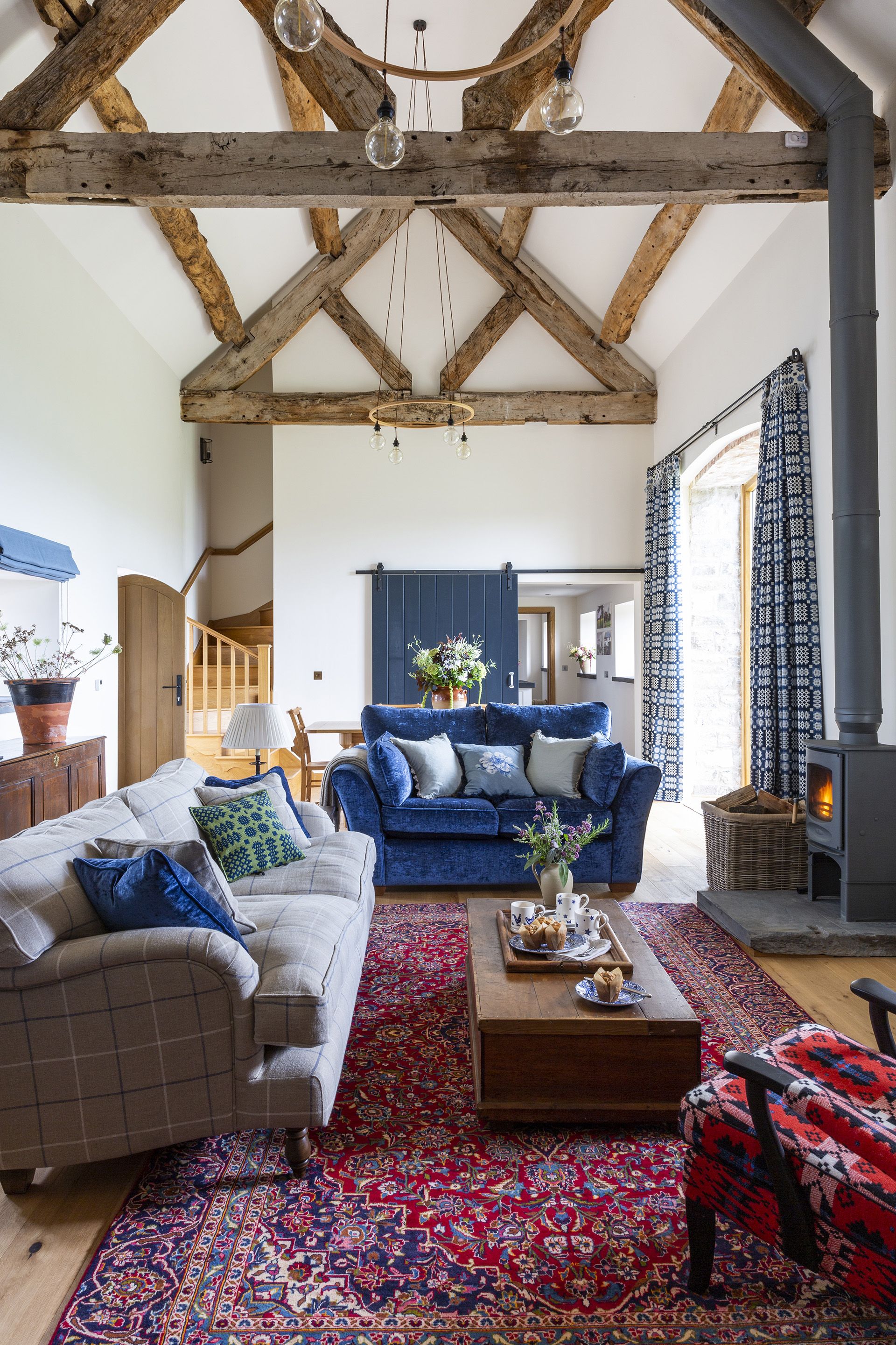 open plan living-diner in restored Welsh barn