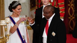Catherine, Princess of Wales and President Cyril Ramaphosa of South Africa share a toast during the State Banquet