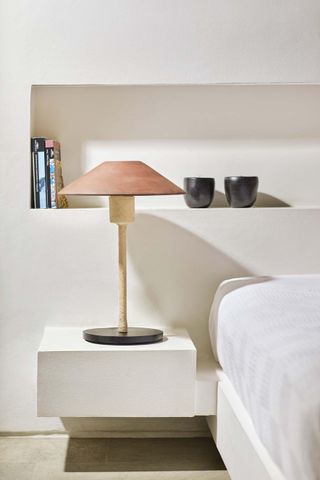 Bedside lamp with glazed terracotta shade by Studioilse