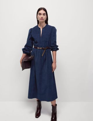 Cord Round Neck Midi Relaxed Dress