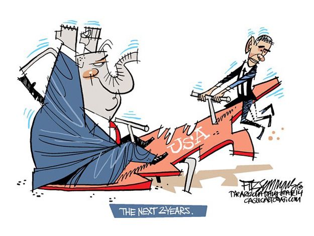 Obama cartoon GOP seesaw congress control