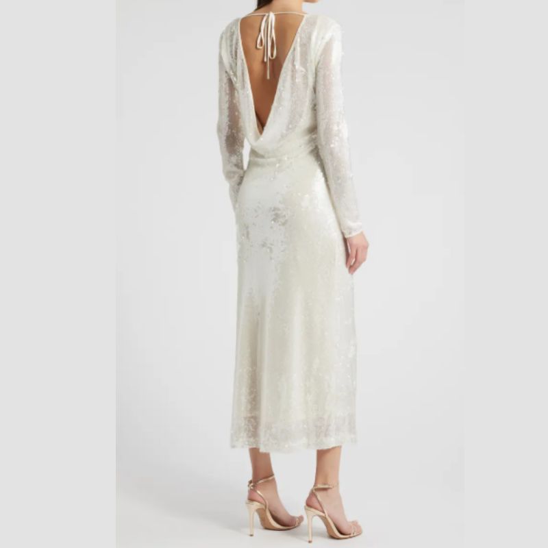 white sequin midi dress