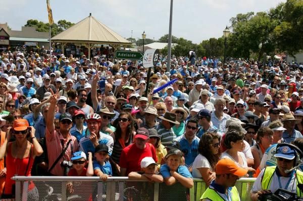 Huge crowds were at Goolwa to watch the finish and podium presentation.