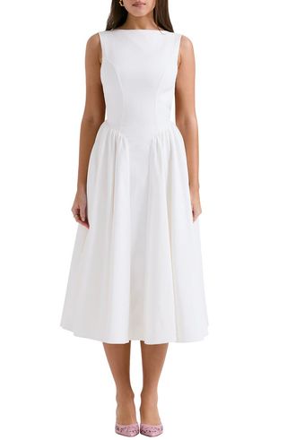 Cindy Sleeveless Twill Midi Cocktail Dress