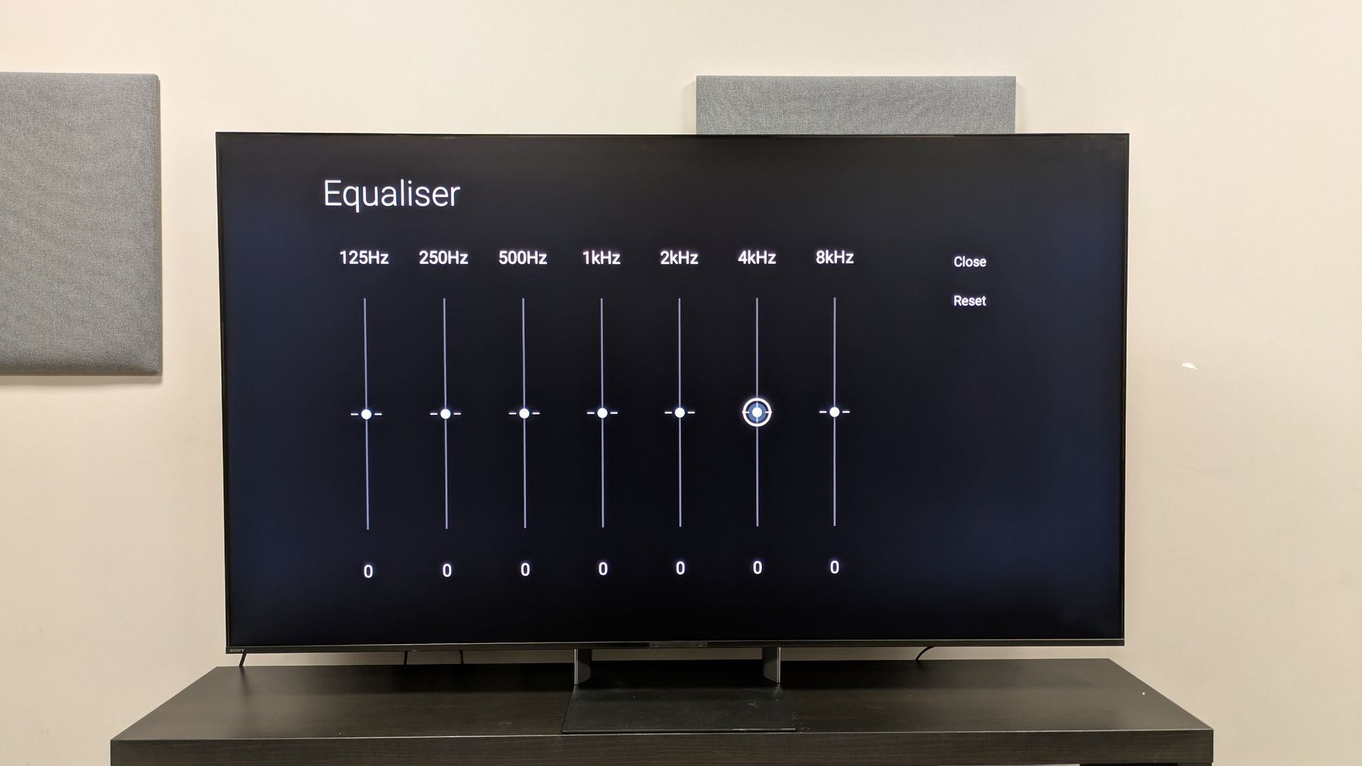 Sony Bravia 9 II with the equalizer from the sound settings menu on screen