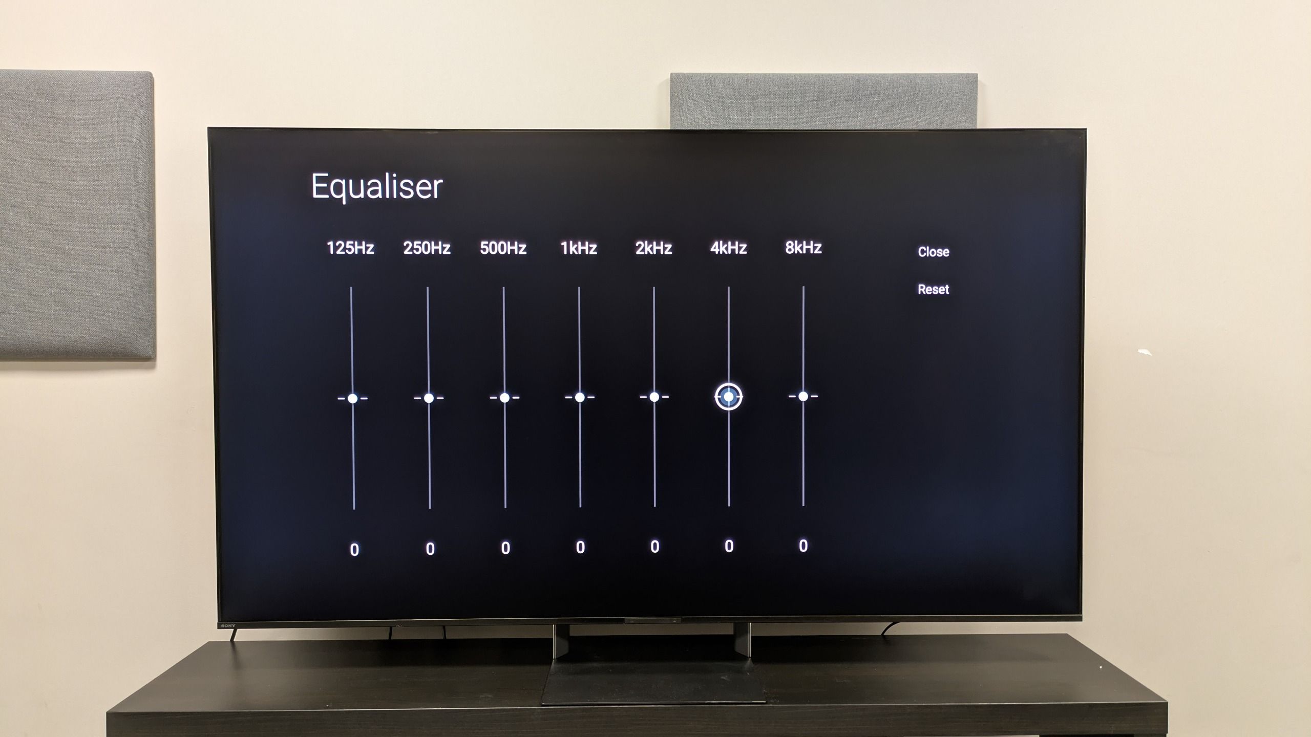Sony Bravia 9 II with the equalizer from the sound settings menu on screen