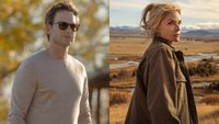 From left to right: Patrick J. Adams wearing sunglasses in The Madison and Michelle Pfeiffer looking over her shoulder in The Madison. 