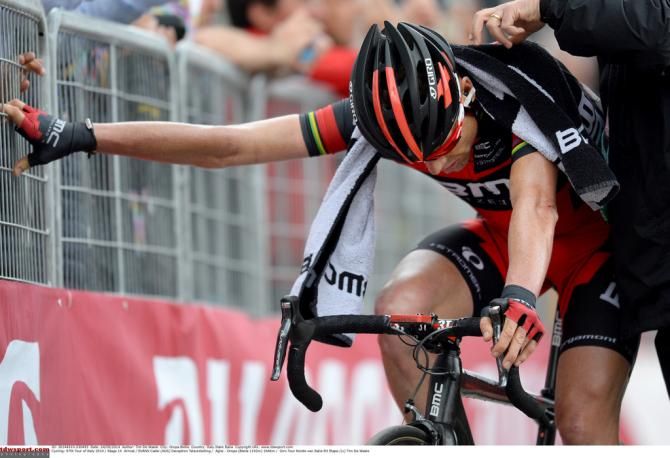 Cadel Evans (BMC) takes a breath after a hard finish to stage 14