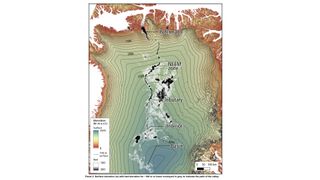 a map of a hidden river that lies beneath Greenland's ice sheet