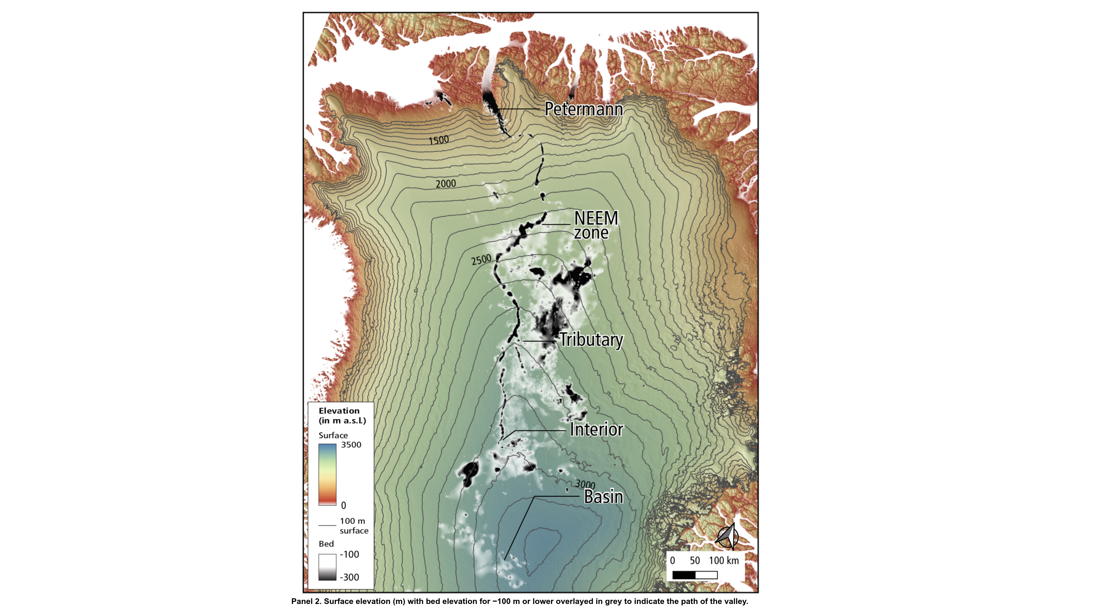 a map of a hidden river that lies beneath Greenland's ice sheet