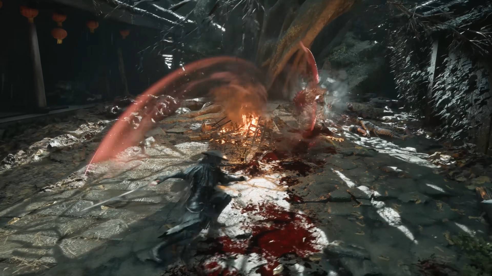Phantom Blade Zero launch trailer Soul swinging sword with projectile hitting enemy