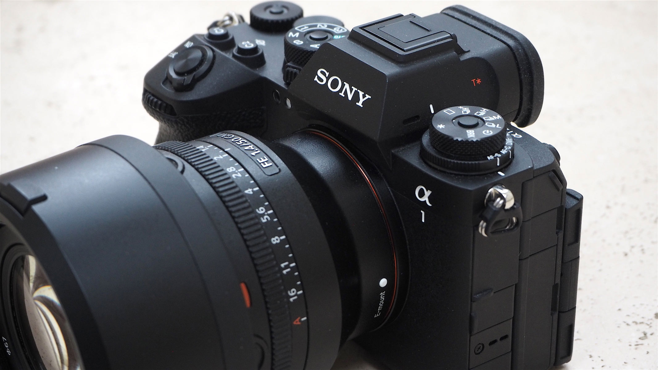 A close-up of the right hand side of the front of the Sony A1 II.