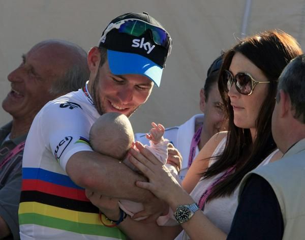 Mark Cavendish with girlfriend Peta Todd and their daughter Delilah.