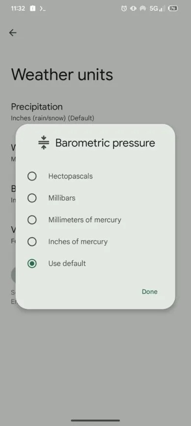 Pixel Weather measurement unit adjustment