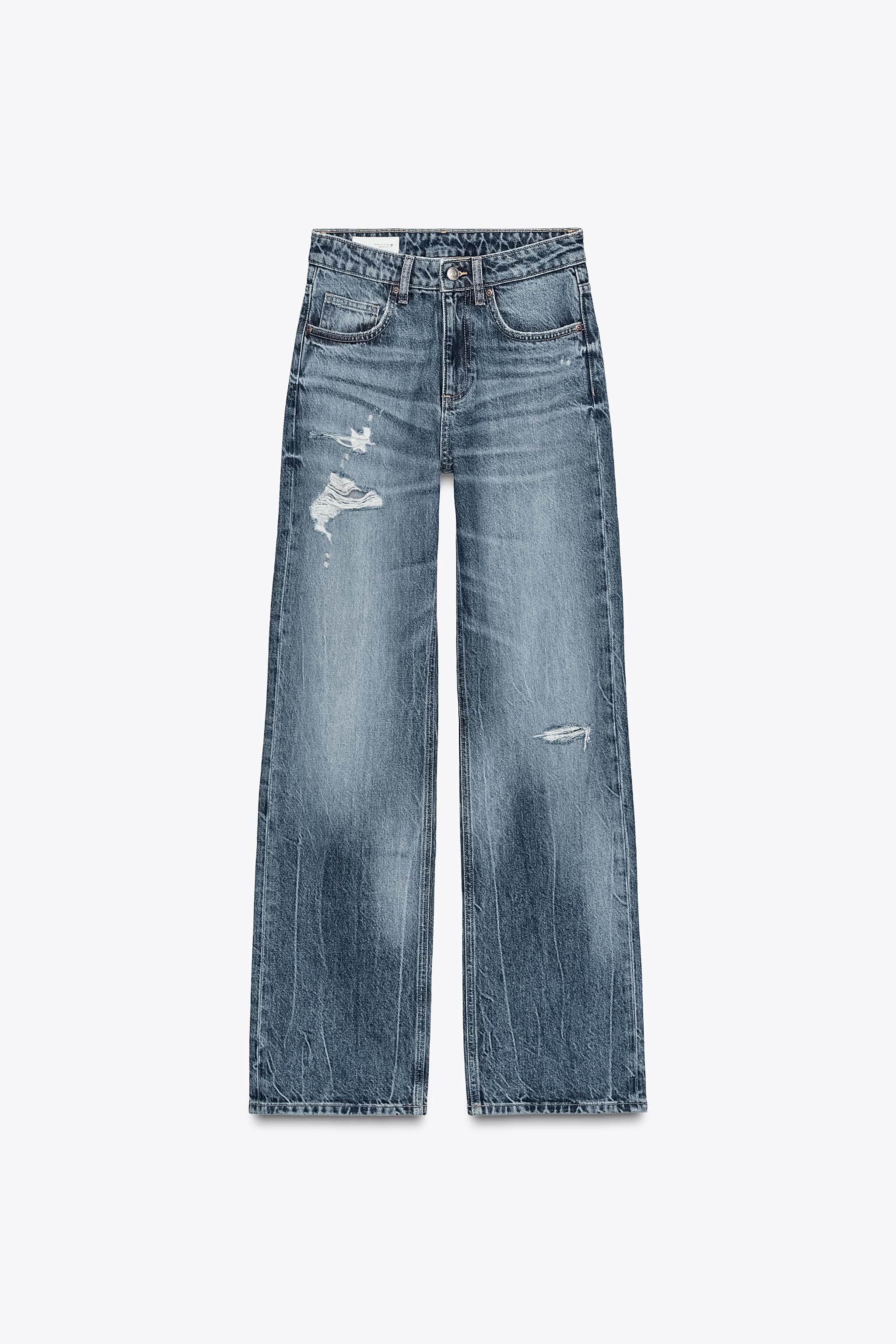 Trf Mid-Rise Ripped Wide Leg Jeans