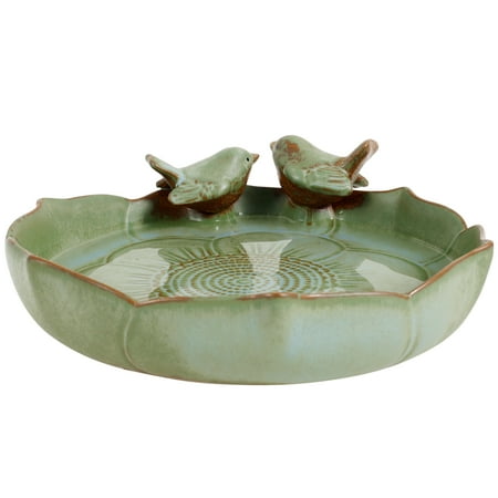 Linfang Ceramic Bird Bath for Outside Weather Resistant Bird Bath Bowl Only Vintage Birdbath for Outdoors Garden Tabletop Deck Balcony and Lawn