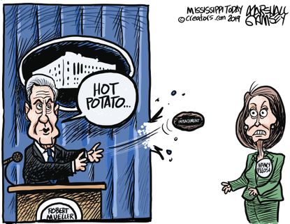 Political Cartoon U.S. Mueller Trump Pelosi Impeachment Hot Potato
